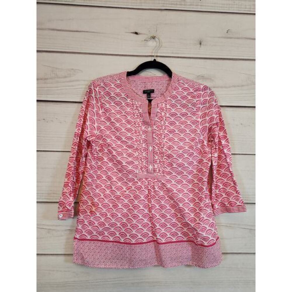 Talbots Womens Pink Stripe Arch Print V-Neck 3/4 Sleeve Blouse Size Small Petite